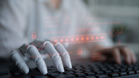 AI-generated password warning alert showing critical cybersecurity threat, password vulnerability,...