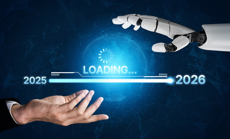 AI visualizes the transition from 2025 to 2026 using smart progress tracking, predictive...