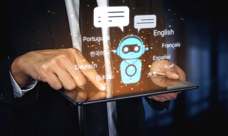 Global communication with multiple languages, digital translation tools, multilingual technology,...