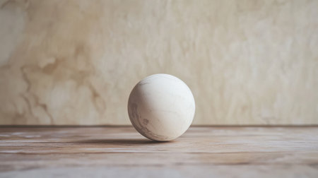 A beautifully crafted wooden sphere set against a textured neutral background, showcasing the elegance of minimalism and the warmth of natural materials.の素材