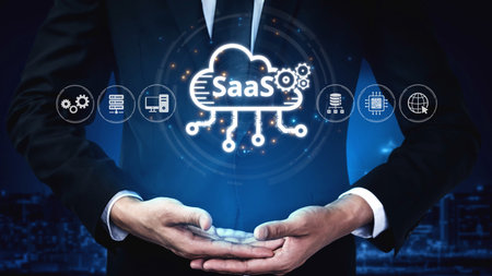Visual representation of SaaS showing infrastructure, SaaS deployment, SaaS platform features, and...