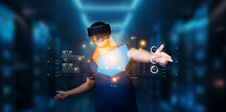 A person experiencing an engaging virtual reality environment while interacting with data...
