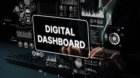 Innovative Digital Dashboard Displaying Data Analytics and Visual Graphs for Modern Business...
