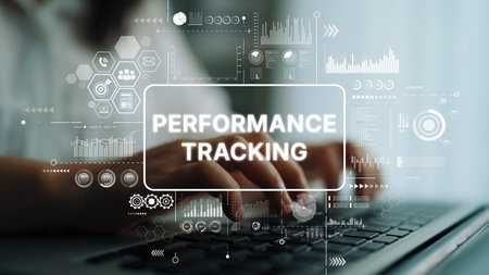 Modern Digital Concept of Performance Tracking and Data Analysis with Overlay Graphics and User...