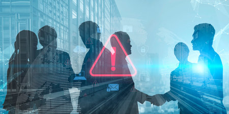 Cybersecurity threat alert protects data. Cyber security threat alert prevents access, alert warns breach, defends system, and cyber security threat alert identifies risk. Vouchの写真素材