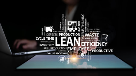 Visual representation of lean management concepts highlighting efficiency, productivity, and...
