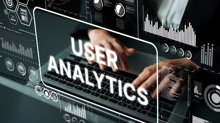 Hands on Keyboard Analyzing User Data with Graphs and Charts in Digital Interface. Asymptotic smart...
