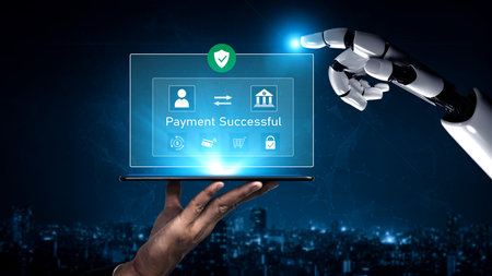 AI confirms secure payment transaction, verifying user identity, processing order, and authorizing...