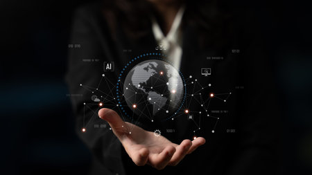 Global AI network showing connection between AI, global, and network elements across the digital...