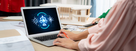 AI ethics responsibility standard law and rules on computer screen provide report of AI ethic...