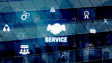 Customer service and support workflow with cooperation, communication, maintenance, and checklist...