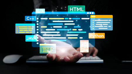 A captivating visual representation of coding languages and programming concepts, showcasing...