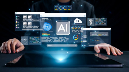 A captivating digital interface showcasing artificial intelligence features, data visualization, and...