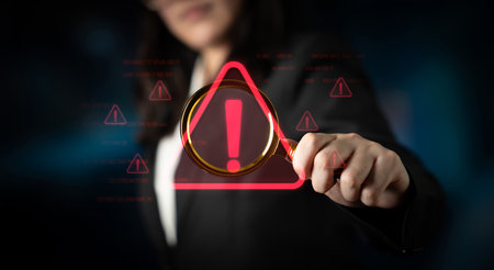 Cybersecurity alert warning showing red cyber for data breach, network threat, and cyber security...