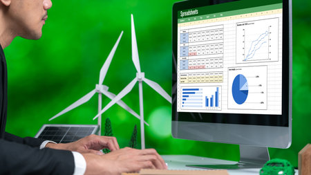 Spreadsheet document information financial startup concept. data and graphs in spreadsheet documents...