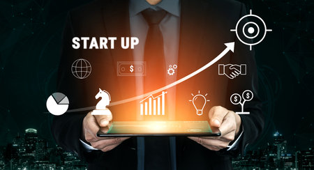 A business start up growth strategy from idea to success. The process of funding, planning, and...