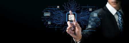 Human interact with AI artificial intelligence brain processor in concept of AI artificial...