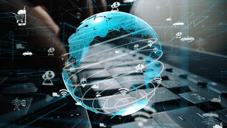 A digital illustration showcasing a globe with network symbols, highlighting the interconnectedness...