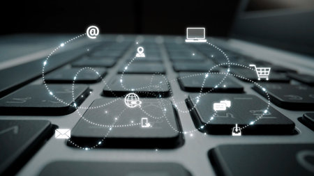 Omnichannel marketing journey showing interaction across media, email, messaging, mobile, ecommerce,...