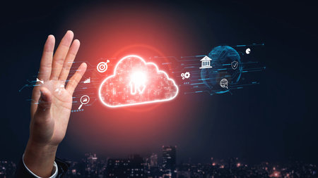 Cloud computing, cloud strategy, and cloud technology transforming digital infrastructure with...