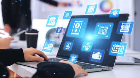 Online banking and digital banking innovation combining finance and technology, optimizing online...