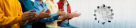 A diverse group of people enthusiastically clapping, symbolizing appreciation and support, with...