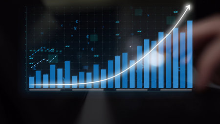 A modern financial growth chart showcases rising bars and an arrow, symbolizing positive trends in...