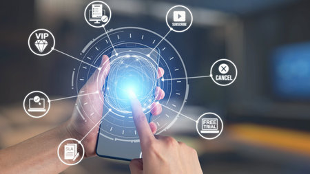 Concept of subscription services provides exclusive digital content. This model offers continuous...