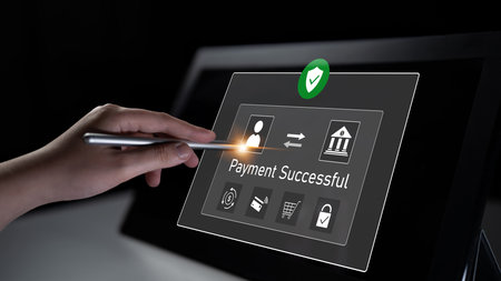 Successful transaction message showing secure payment. Payment confirmed, secured, payment...