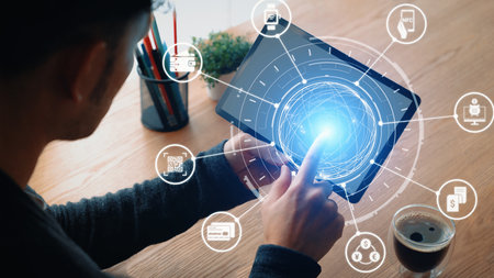 Digital wallet icons show mobile payment, digital wallet transfer, and online banking. Digital...