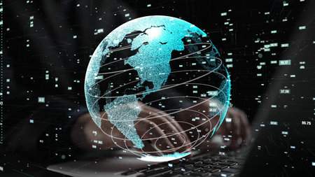 Captivating digital image of a glowing globe with data streams, symbolizing global communication and...