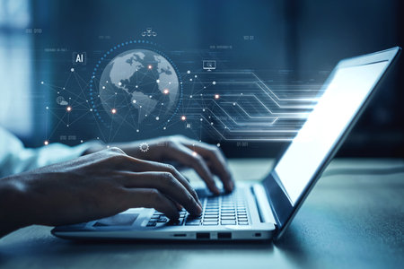Global AI network showing connection between AI, global, and network elements across the digital...
