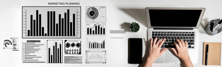 This image represents an analytical approach to marketing planning with a combination of graphs,...