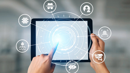 Cyber security icons show cyber attack defense, malware protection, and data security. Cybersecurity...
