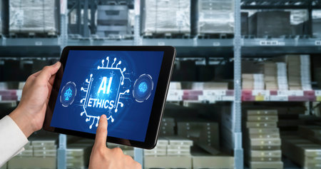 AI ethics responsibility standard law and rules on computer screen provide report of AI ethic...