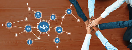Dynamic scene showcasing diverse hands united in collaboration, emphasizing teamwork and innovation...