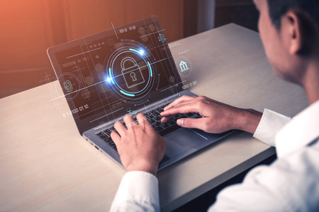 Cybersecurity system interface with biometric lock and data protection. Cybersecurity protects...