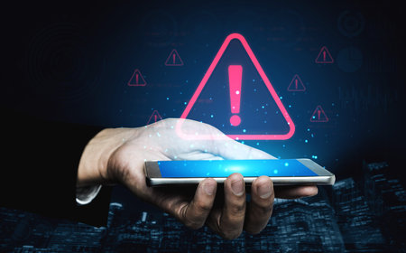 Cybersecurity alert warning showing red cyber for data breach, network threat, and cyber security...