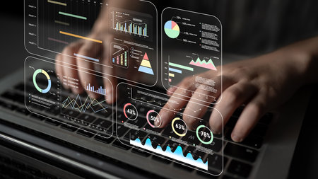 A project management dashboard with business performance analytics. A visualization of project...