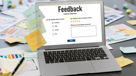 Sticky note for creative and analytic brainstorm for business idea with BI data dashboard on laptop screen. Analysis financial data visualization tech for marketing strategy.の写真素材