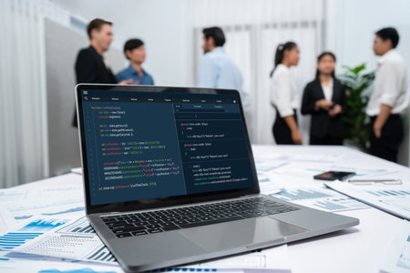 Software development programming on computer screen for brisk application and program coding