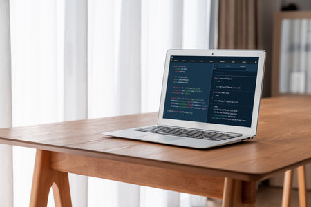Software development programming on computer screen for modish application and program coding