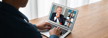 Business people on video conference for virtual group meeting of corporate business office workersの写真素材