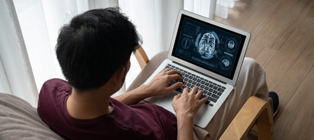 Medical science technology and futuristic healthcare virtual computer software analyze human health...