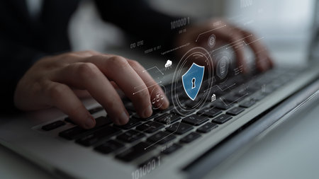 Cyber security interface with biometric and AI-powered protection system. Cyber security secures...