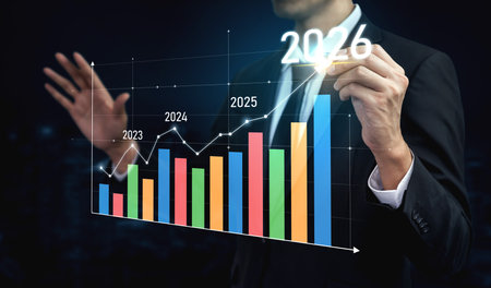 Business growth forecast highlights increasing trends new year 2026. Growth forecast data, growth...