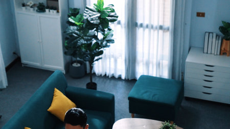 Top view of smart business group making agreement and shaking hand. Diverse team talking and planning marketing strategy while looking at financial statistic from tablet at meeting room. Directorate.の写真素材