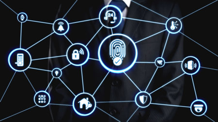 Home security icons show smart home, surveillance, and safety devices. Home security ensures...