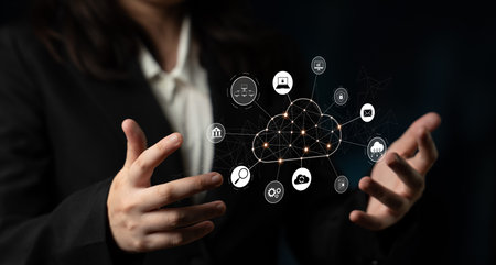 Cloud computing enables cloud, service, and network integration for digital transformation, data access, and scalable platform connectivityの写真素材
