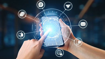 Email icons show digital communication, email service, and inbox management. Email supports online...